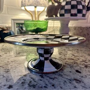 MacKenzie-Childs Black and White Checkered Cake Stand